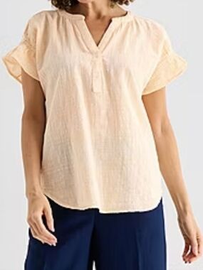 Liz Claiborne Light Peach Short-Sleeve Split-Neck Blouse